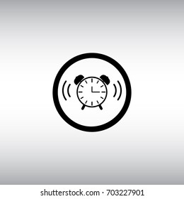 Alarm clock isolated vector sign. Alarm clock flat vector icon. Alarm clock round vector button.