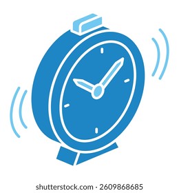 Alarm Clock isometric 3D dual tone icon, mini illustration. use for modern concept, print, UI, UX kit, web and app development. Vector EPS 10, related to learning and education, science