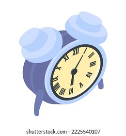 Icono isométrico del reloj de alarma. Ilustración vectorial dibujada a mano. Diseño de color plano.