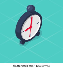 Alarm clock isometric icon. Vector illustration 3d design. Isolated on white background. Stopwatch deadline. Isolated on background.