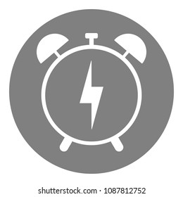 Alarm clock with lightning symbol. Reminder button. Vector icon.
