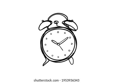 Alarm clock, line drawing style, vector design illustration.