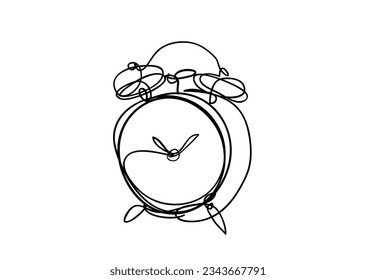Alarm clock, line drawing style, continuous line art , vector illustration