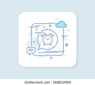Alarm clock line icon. Abstract square vector button. Time or watch sign. Alarm clock line icon. Speech bubble concept. Vector