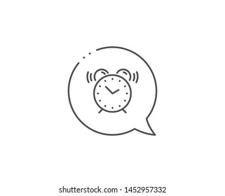 Alarm clock line icon. Chat bubble design. Time sign. Watch symbol. Outline concept. Thin line alarm clock icon. Vector