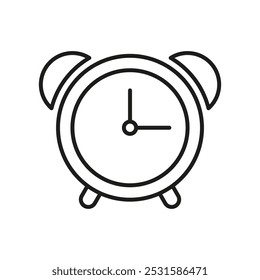 Alarm Clock Line Icon. Classic Bell Alarm Clock Outline Symbol. Wake-Up Timer Alarm. Time Reminder. Editable Stroke. Isolated Vector Illustration.