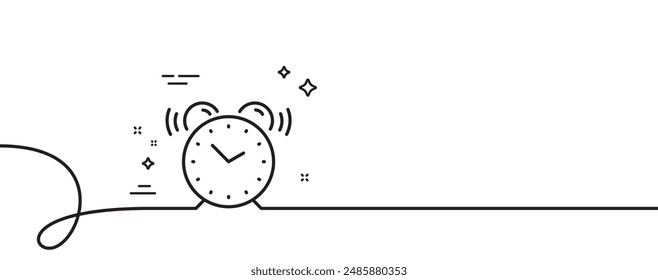 Icono de línea del reloj despertador. Una línea continua con rizo. Señal de tiempo. Símbolo de reloj. Cinta de un solo contorno del reloj despertador. Patrón de curva de bucle. Vector