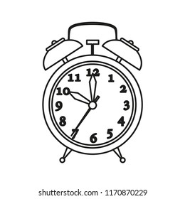 Alarm clock line icon isolated on white background. Outline thin circle time object vector.