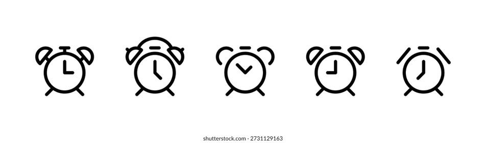 Icono de línea de reloj despertador aislado sobre fondo blanco.