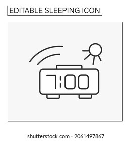 Alarm clock line icon. Morning waking up. 7 am. Sleeping concept. Isolated vector illustration. Editable stroke