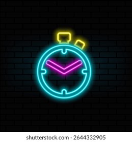 Alarm clock line icon, neon style.Outline vector sign, linear style pictogram.Stopwatch icon with vector illustration design..