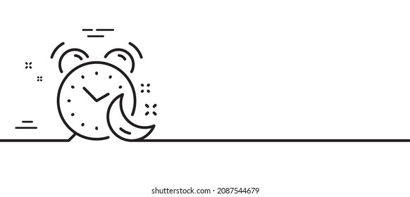 Alarm clock line icon. Night sleep time sign. Bedtime watch symbol. Minimal line illustration background. Alarm line icon pattern banner. White web template concept. Vector
