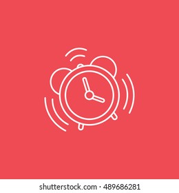 Alarm Clock Line Icon On Red Background