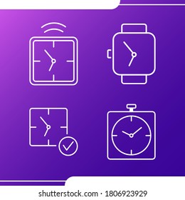 Juego de iconos de la línea de reloj de alarma. Mira, cronómetro. Concepto de tiempo. Se puede usar para temas como la gestión del tiempo, la fecha límite, el tiempo es dinero