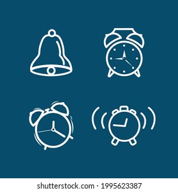 alarm clock line icon set with electronic alarm clock, alarm bell, clocks