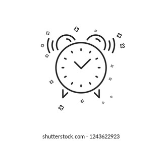 Icono de línea de reloj despertador. Hora o signo de reloj. Formas geométricas. Elementos cruzados aleatorios. Diseño de icono de reloj de alarma lineal. Vector