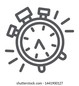 Alarm clock line icon, time and clock, watch sign, vector graphics, a linear pattern on a white background, eps 10.