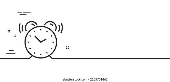 Icono de la línea de reloj de alarma. Signo de tiempo. Símbolo de observación. Fondo mínimo de la ilustración de línea. Banner de patrón de icono de línea de reloj de alarma. Concepto de plantilla web blanca. Vector