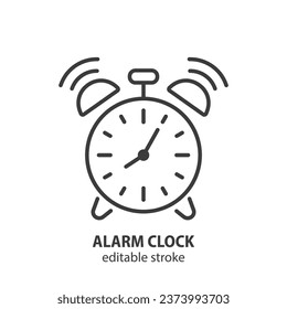 Alarm clock line icon. Time measurement symbol. Vector illustration. Editable stroke.