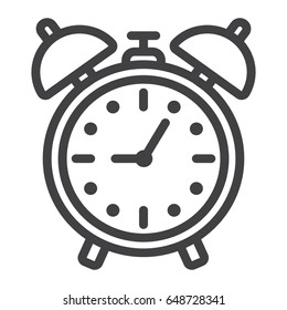 Alarm clock line icon, time and deadline, vector graphics, a linear pattern on a white background, eps 10.