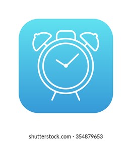 Alarm clock line icon for web, mobile and infographics. Vector white icon on the blue gradient square with rounded corners isolated on white background.