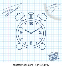 Alarm clock line sketch icon isolated on white background. Wake up, get up concept. Time sign. Vector Illustration