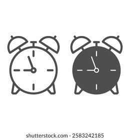 Alarm clock line and solid icon, back to school concept. Vector graphics. Morning alarm sign on white background, outline style icon for mobile or web design