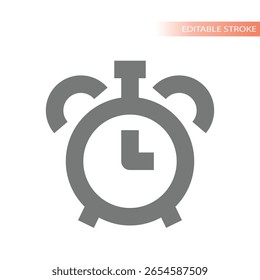 Alarm clock line vector icon. Retro, old style or vintage clock or stopwatch.