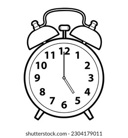 alarm clock line vector illustration,isolated on white background,top view