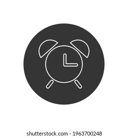 Icono blanco de la línea de reloj de alarma en estilo plano. Ilustración del vector