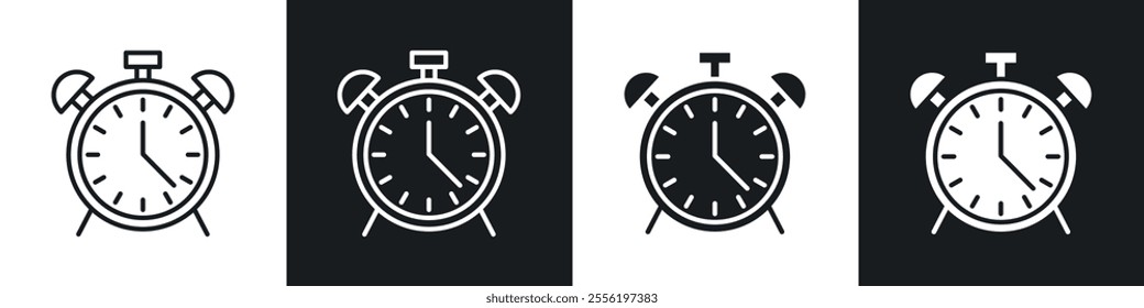 Alarm clock linear icon set for app, and web design.