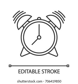 Alarm clock linear icon. Time to wake up. Thin line illustration. Contour symbol. Vector isolated outline drawing. Editable stroke
