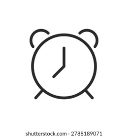 Alarm clock, linear style icon. Classic alarm clock with bells on top. Editable stroke width.
