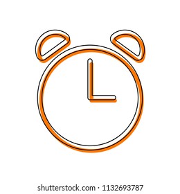 Alarm clock. Linear, thin outline. Isolated icon consisting of black thin contour and orange moved filling on different layers. White background