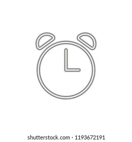 Alarm clock. Linear, thin outline. Dotted outline silhouette with shadow on white background