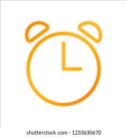 Alarm clock. Linear, thin outline. Orange sign with low light on white background