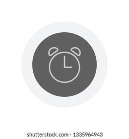Alarm clock. Linear, thin outline. Icon in colored circle with gray bold border. Web button, modern flat design