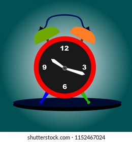 Alarm clock with long shadow. Flat design style. Clock silhouette design element.