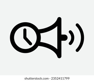 Alarm Clock Loud Speaker Icon Time Timer Announce Bell Speaker Announcement Megaphone Black White Outline Shape Vector Graphic Artwork Sign Symbol