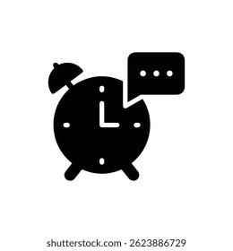 Alarm Clock with Message Bubble Corner Icon - Solid Black
