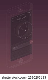 Alarm clock in a mobile phone. Vector illustration. Sketch for creativity.