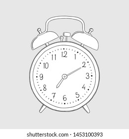 Alarm clock. Monochrome alarm clock on white background.