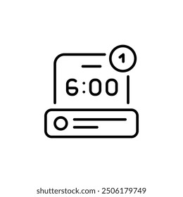 Icono de notificación del reloj despertador. Una Ilustración vectorial mínima que representa un despertador con una insignia de notificación. Perfecto para App, funciones de recordatorio y diseños digitales. Ilustración vectorial.