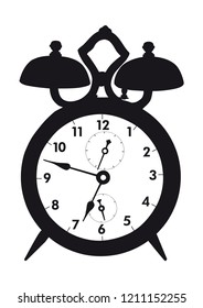 Alarm clock with numbers and cylinders vector black silhouette isolated