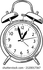 Alarm clock object Hand drawn line art Illustration