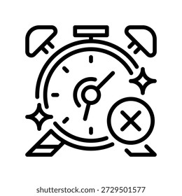 Alarm Clock Off Line Icon, Outline Symbol for Rest Period, Uninterrupted Sleep, Silence Setting, Relaxation Time, and Freedom from Schedule. Vector Sign Icon.