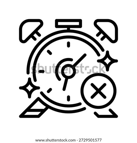 Alarm Clock Off Line Icon, Outline Symbol for Rest Period, Uninterrupted Sleep, Silence Setting, Relaxation Time, and Freedom from Schedule. Vector Sign Icon.