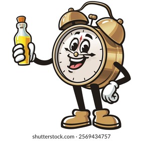 Alarm Clock with Oil,    Cartoon Character Mascot Illustration Vector Clip-art Hand-drawn Logo Design