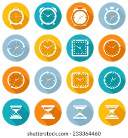 Alarm clock old sand watch stopwatch timer time management icons white set isolated vector illustration