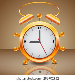 Alarm clock on a brown background. Vector illustration